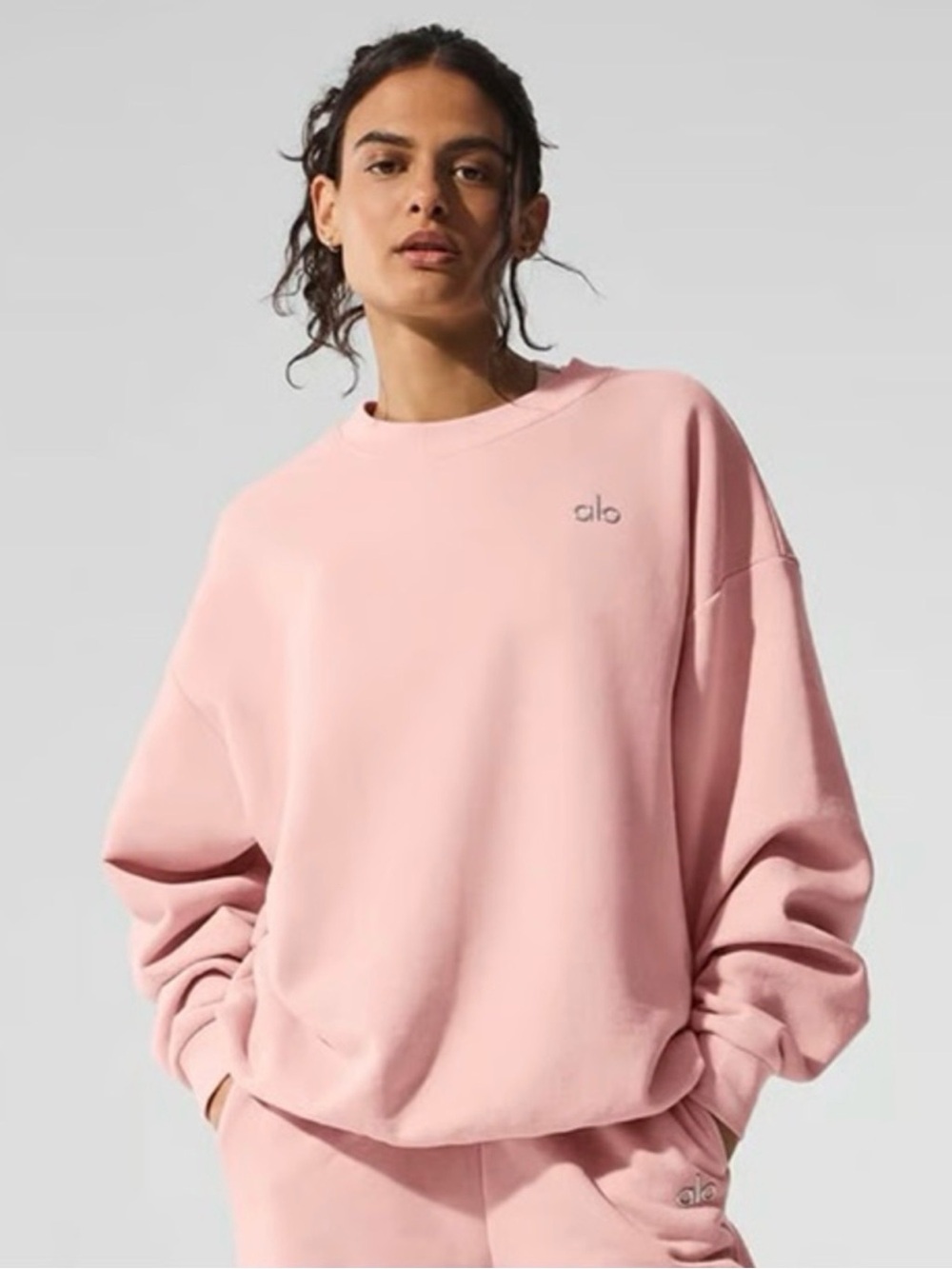 ALO Yoga Pink Quartz Oversized Crew Sweatshirt & Sweatpants Sz M Crewneck SZ L